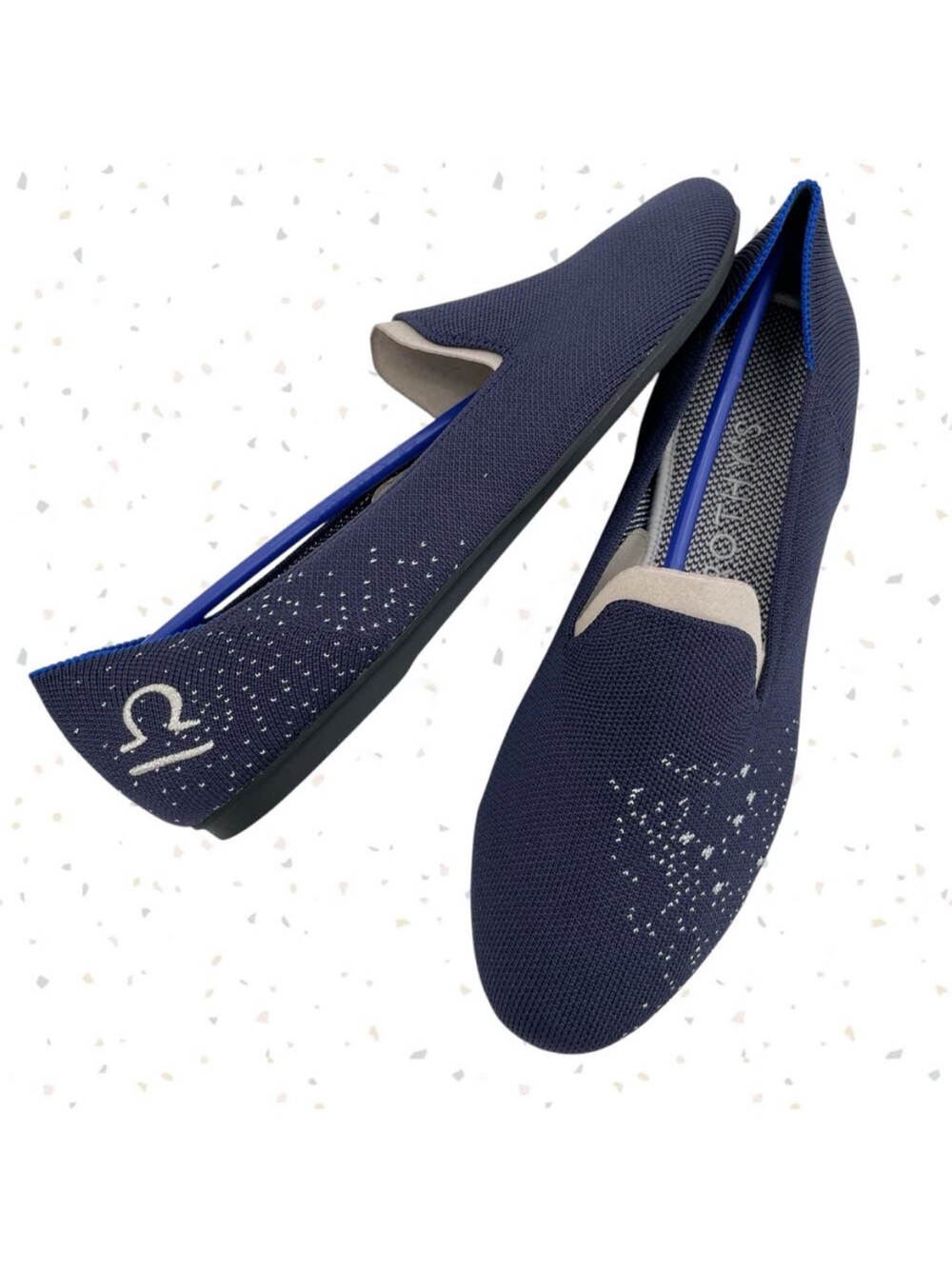 Rothy’s Zodiac Libra Loafer Navy Blue Silver October Birthday Flat Shoe Size 8.5